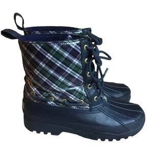Sperry Waterproof Rubber Boots Blue/Green/White Plaid  STS92448 Size 7